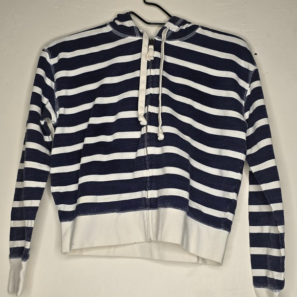 J.Crew Tops - J.Crew Re-Imagined Vintage Fleece Navy White Striped Full Zip Hoodie XXS